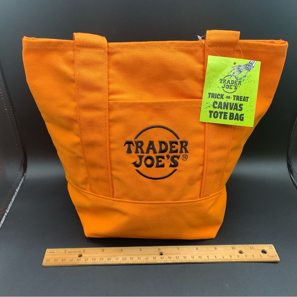 Trader Joe's Halloween Trick or Treat Orange Tote Bag - Picture 6 of 12